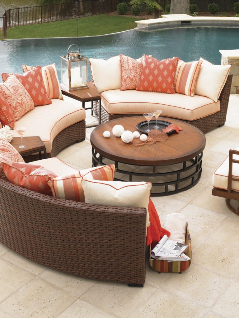 Like the setting summer sun, vivid hues of tangerine and fiery orange add heat to the night. When paired with crisp ivory this impactful color becomes even more captivating, allowing for the mixing bold patterns and subtle details. The Armless Curved Sofa from Ocean Club Pacifica elegantly features a unique curving scatterback design, begging for a playfully arranged combination of pillows in various patterns and shades of orange.