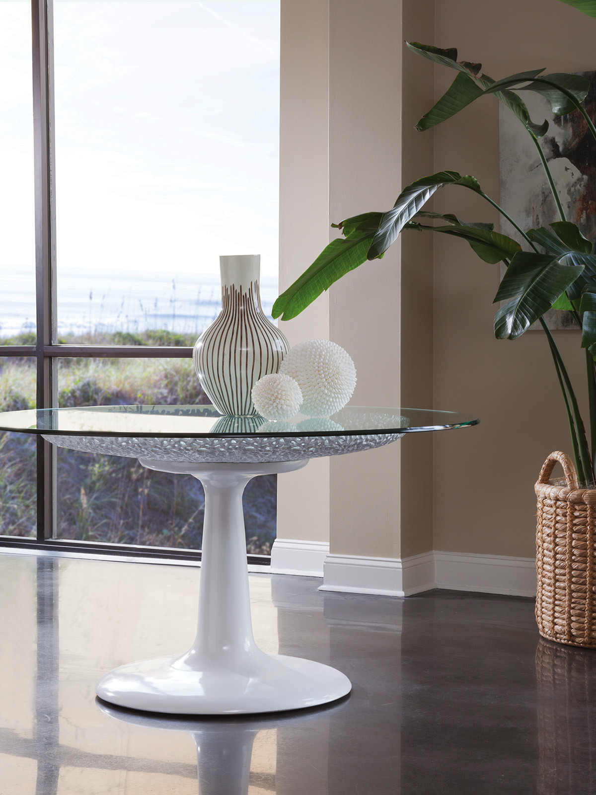 Seascape White Dining Table With Glass Top | Lexington Home Brands