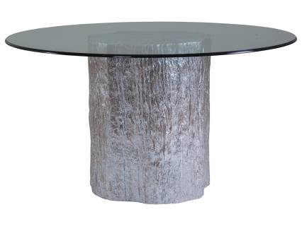 Trunk Segment Round Dining Table With Glass Top Silver Leaf