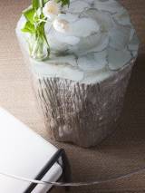 Trunk Segment Round Dining Table With Glass Top Silver Leaf